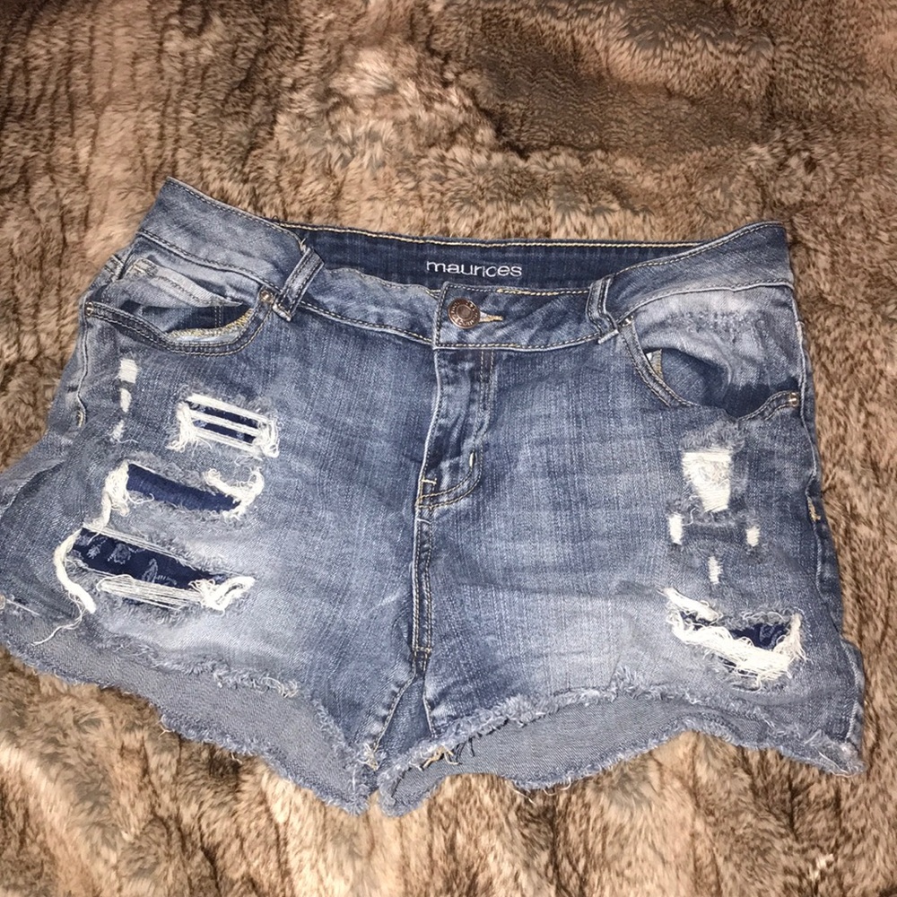 Lightly distressed denim shorts